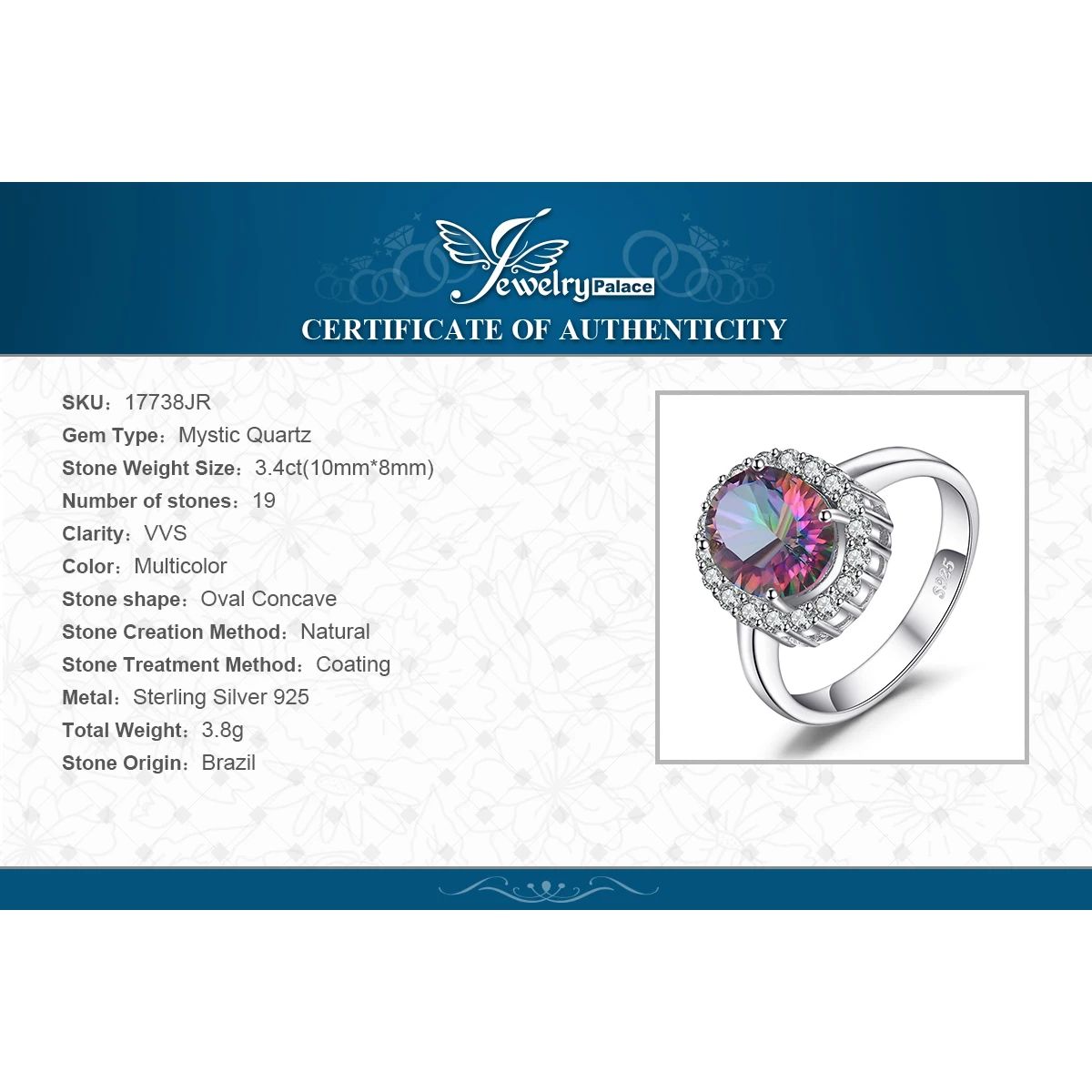 JewelryPalace 3.4ct naturalny Mystic tęczowy kwarc 925 srebro Halo ślub pierścionek zaręczynowy dla kobiet prezent New Arrival — zdjęcie 7