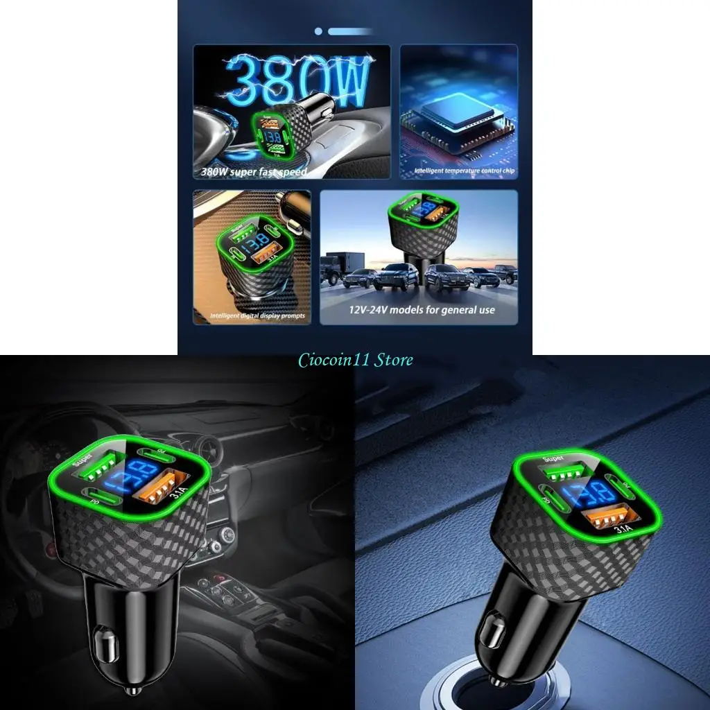 

Y1UB 380W High Speed ​​4 Port Chargers с двойным USB PD Rapid Car Chargers