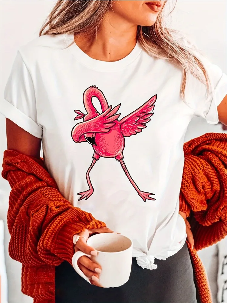 

Pink Printed Women's Crew Neck T-Shirt Spring, Summer, and Fall Casual Top Fashionable Women's Clothing Plus Size Apparel