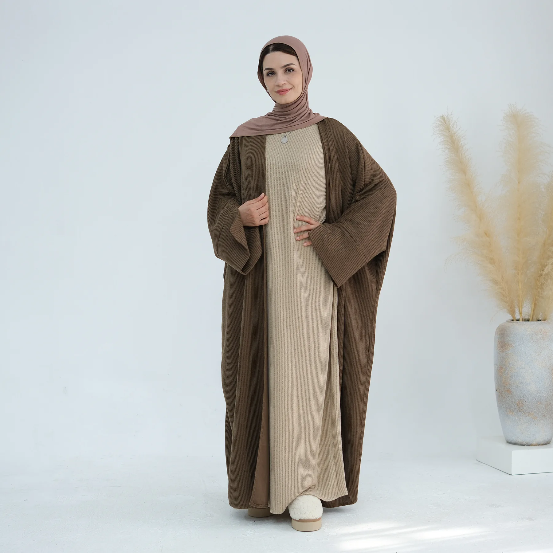 

Winter Autumn Knitted Kimono Cardigan Open Abayas for Women Dubai Kaftan Muslim Dress Islam Clothing Robe Caftan Marocain Femme