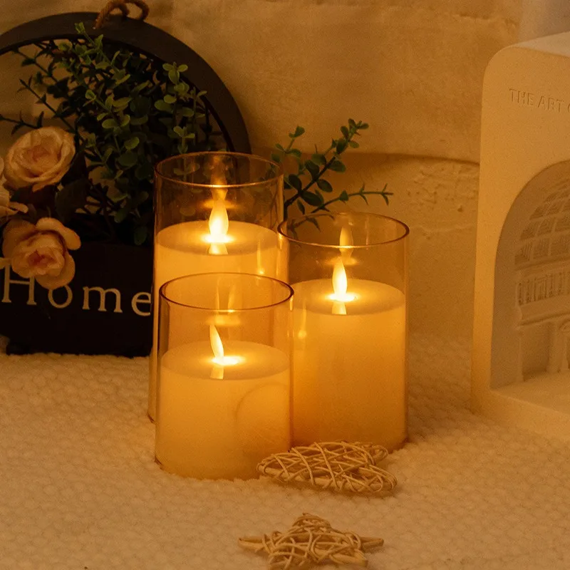 

1pc/3pcs Clear Plexiglass Flameless Candles Flickering Battery LED Pillar Candles with Batteries