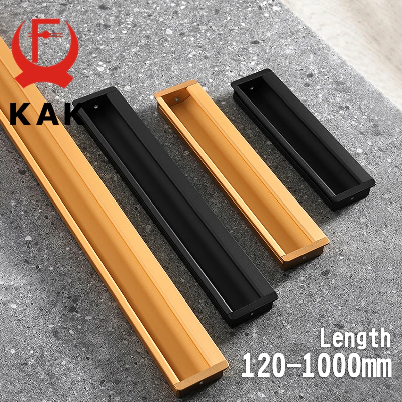 KAK Embed Black Long Furniture Handles Aluminum Alloy Sliding Door Barn Door Handle Hidden Kitchen Handle Cabinet Door Hardware