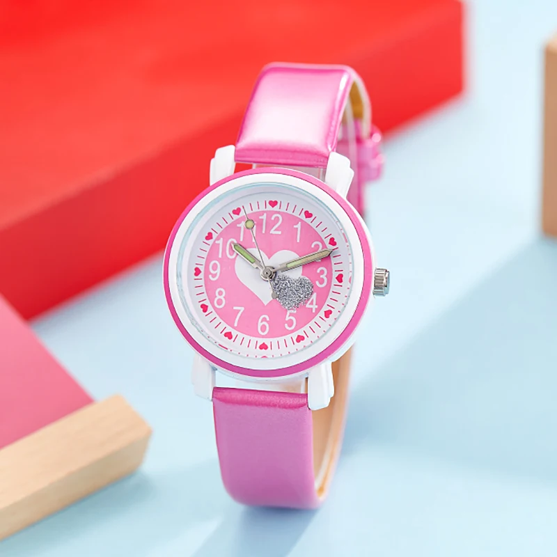 Cute stylish children's kids girls's digital watches girls Glitter love luminous pointer leather birthday gifts Princess watches