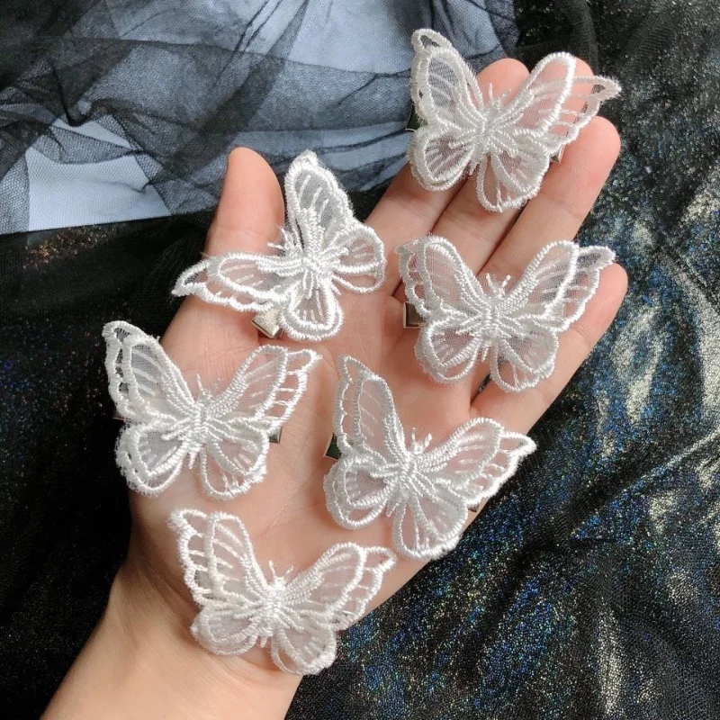 1-4 Pcs Korea Sweet White Lace Butterfly Hair Clips Butterfly Hair Barrettes Sweet Hairpins for Women Wedding Hair Accessories