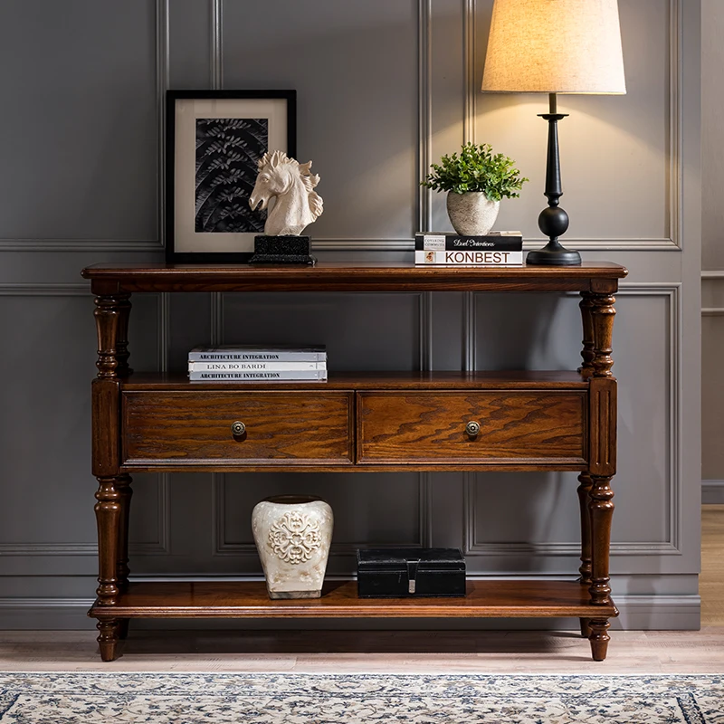 All solid wood porch cabinet, sofa backrest counter, simple light luxury, wall side cabinet, multi-functional partition locker