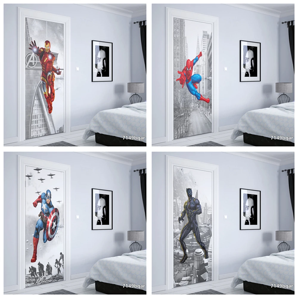 Black and white abstract style marvel superheroes The Avengers door stickers Vinyl Kids Room wall art Wall Sticker Wall Decor