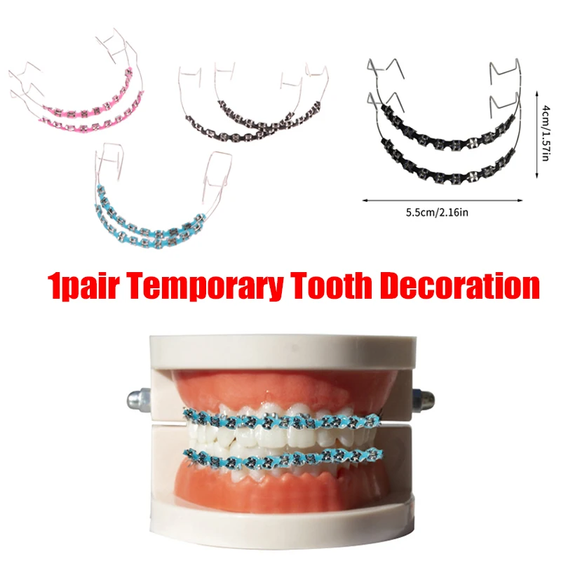 

1 Pair Colorful Hook Temporary Tooth Decoration With Metal Wires Metal Bracket And Orthodontic Ligature Ties Dental Decorations