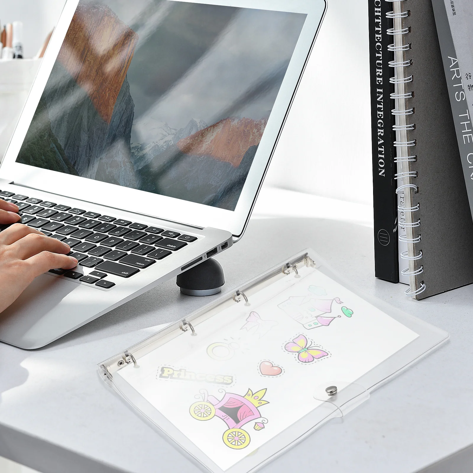 1 pz Trasparente A4 Raccoglitore Borsette di Plastica Della Copertura Del Notebook Per 4 Anello Loose-Leaf Planner Notepad Caso di Materiale Scolastico Per Ufficio file