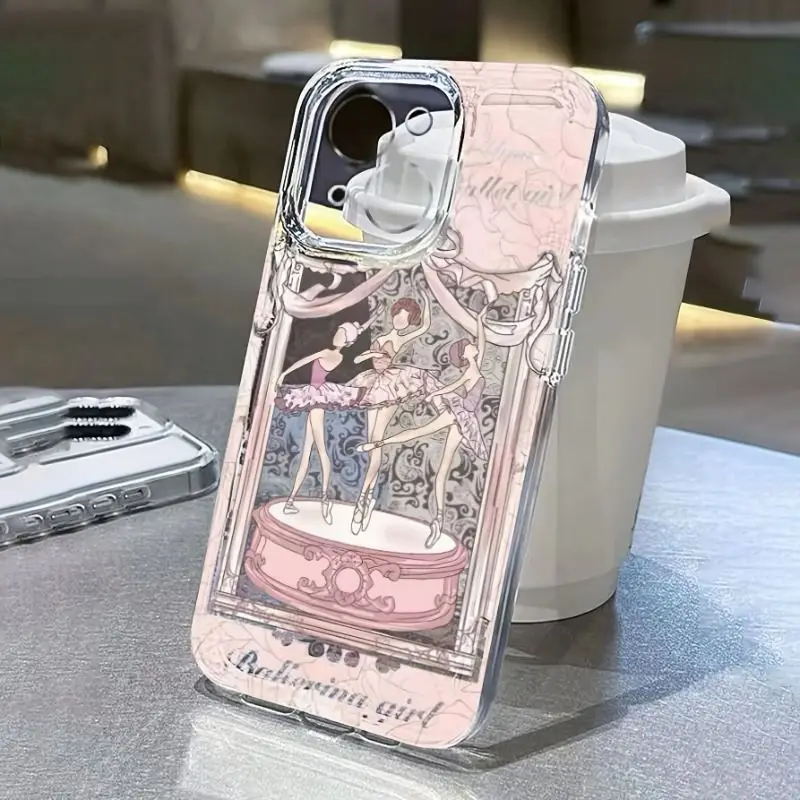 حافظة هاتف محمول شفافة لهاتف آيفون 16 برو 14 13 12 16 11 15 برو ماكس آيفون 15 16 Plus كارتون فتاة الباليه طباعة غلاف ناعم #4