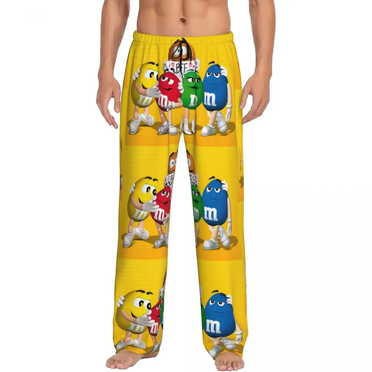 Custom Print Cartoon MM Ideas Pajama Pants Men Funny Candy Chocolate Sleep Sleepwear Bottoms with Pockets