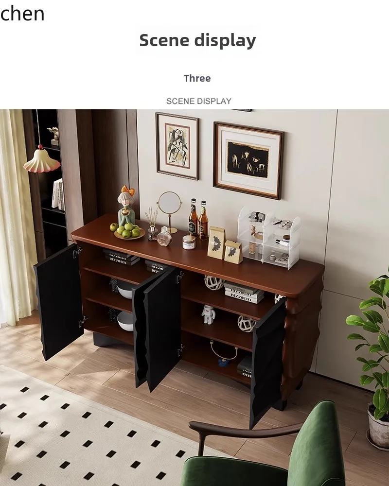 

ZML Retro Home Solid Wood Sideboard Cabinet Hallway Chest of Drawers Wave Pattern Entryway Bedroom Storage Cabinet