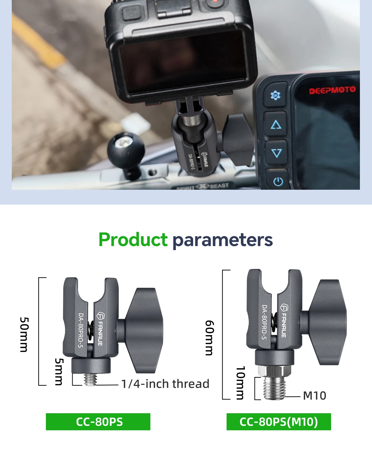 FANAUE Motorrad-Querstangenverlängerung, Pleuelhalterung, passt sich an 17 mm Kugelkopf-Handy-Sportkamera-Zubehör an – Detail 11