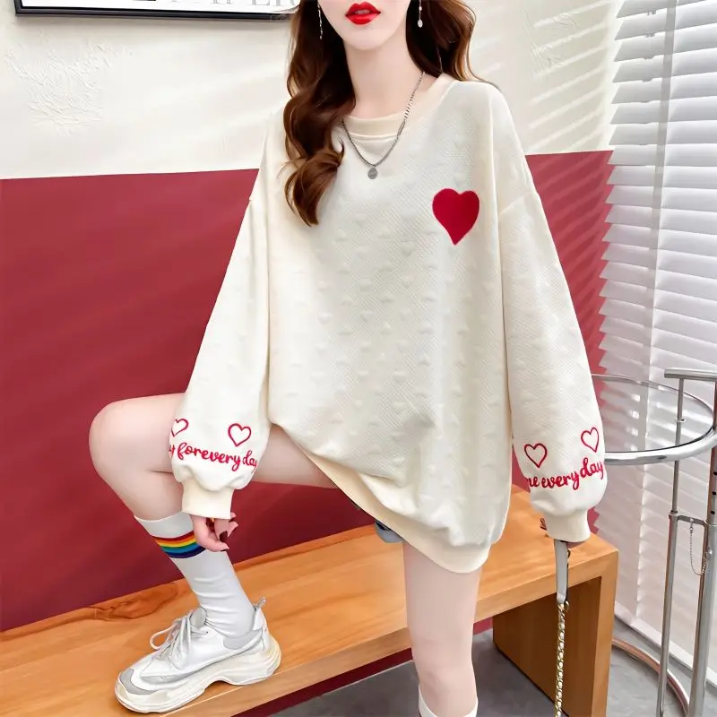 Spring Autumn Thin Letter Embroidery Loose Casual Hoodies Long Sleeve Solid All-match Pullovers Fashion Vintage Women Clothing