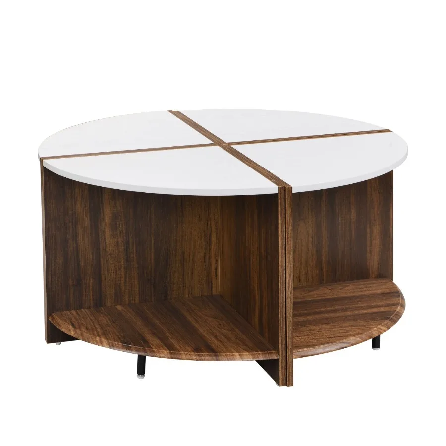 

4 Piece of Industrial Round Coffee Table Sturdy and Easy Assembly 2Tier with Storage for Living Room Garden white