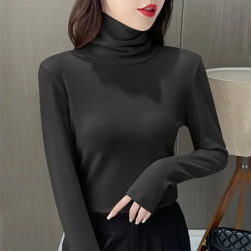 Frauen Thermo-Unterwäsche Winter Verdicken Rollkragen Bottom Shirt De Samt Warme Tops Halb Hohen Kragen Hals Langarm Pullover – Detail 12