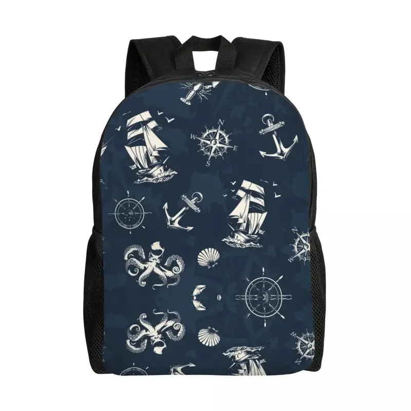 Vintage Nautical Symbol Backpacks for Women Men College School Student Bookbag Fits 15 Inch Laptop Sailor Anchor Compass Bags