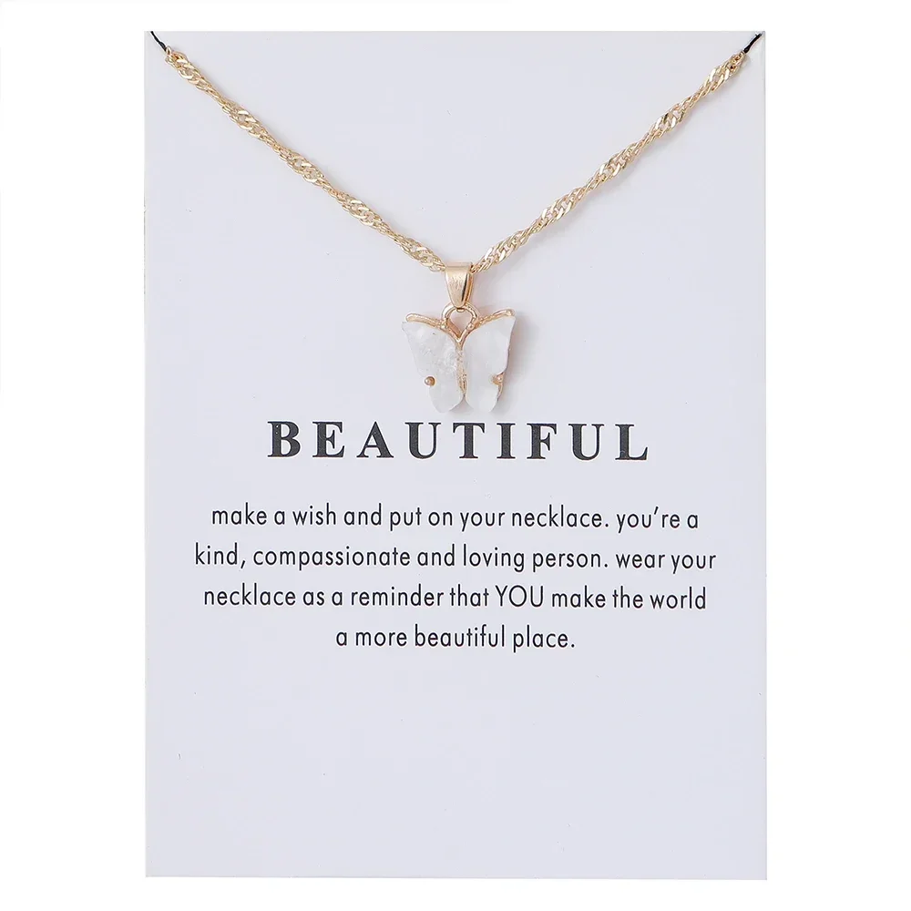 Fashion Jewelry Korean Necklace Trendy Multiple Colors Butterfly Necklace Thin Chain Colorful Pendant Necklace for Women