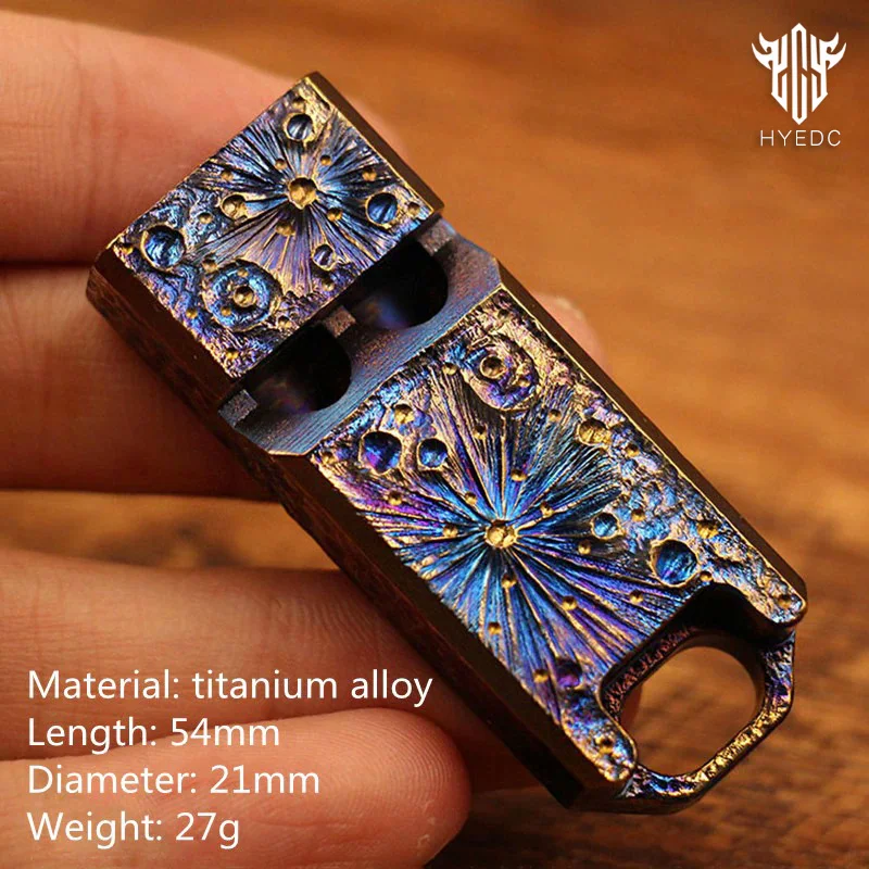 Limited Edition Titanium Alloy Whistle Double Tube High Audio  Hand Carved Starry Sky EDC Outdoor Survival Referee Whistle