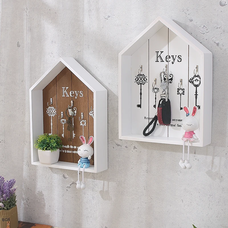 Home wall decoration handmade key wooden hook storage box multipurpose  keys hanging  for clothes  stand WF1029