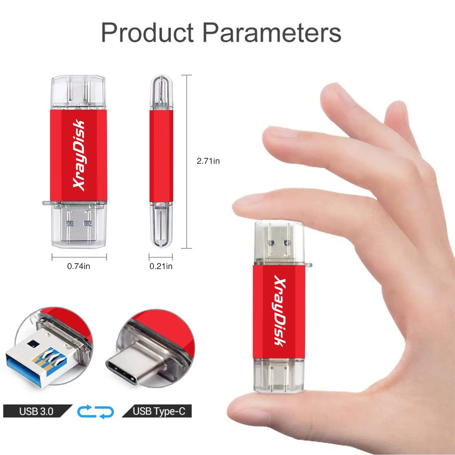 Xraydisk Usb C نوع C فلاش حملة 32 جيجابايت 64 جيجابايت 128 جيجابايت 256 جيجابايت 2 في 1 Otg USB 3.0 محرك أقراص على شكل إبهام ذاكرة عصا مع بيانات التخزين الخارجية