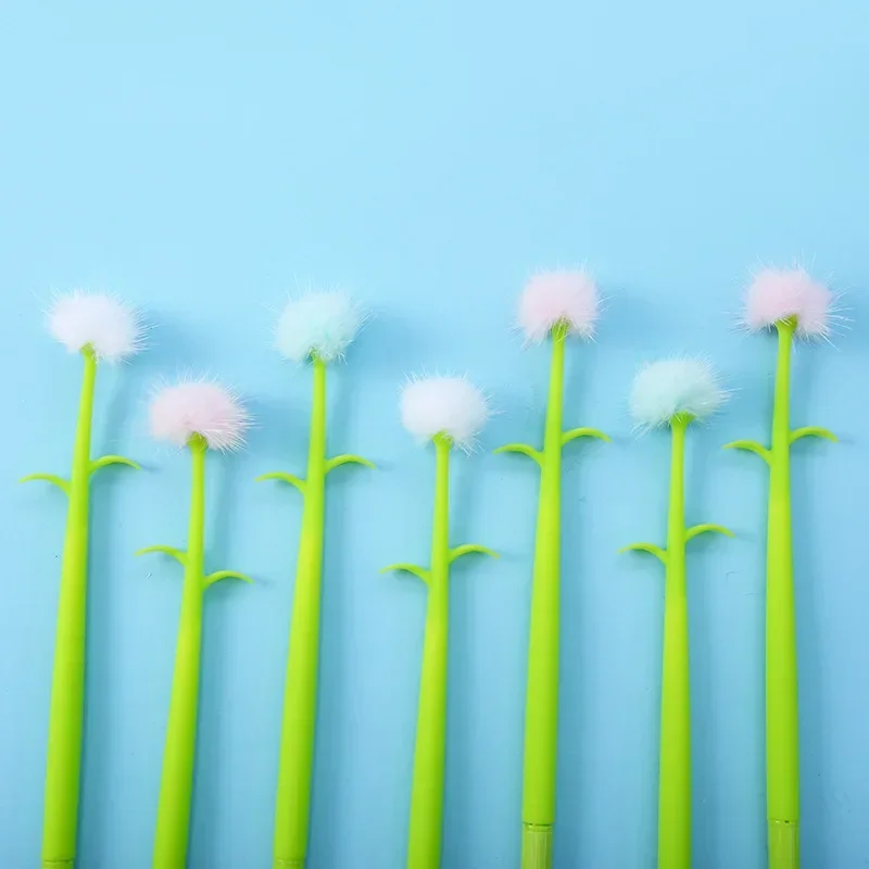 

48 шт., креативная силиконовая гелевая ручка с одуванчиком, шариковая ручка из искусственного меха с цветком, милая плюшевая ручка с помпоном для подписи, канцелярские принадлежности B