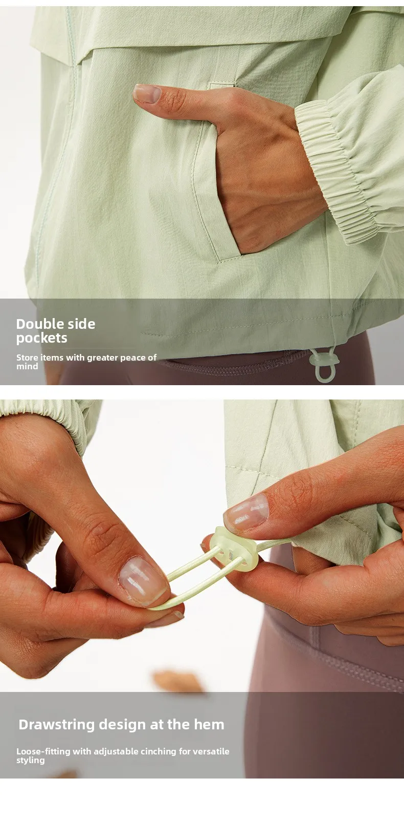 Outdoor-Sport-Windjacke für Damen, locker geschnittener, lässiger Yoga-Anzug mit Reißverschluss, Stehkragen, Laufjacke, Fitness-Windjacke, winddicht – Detail 12