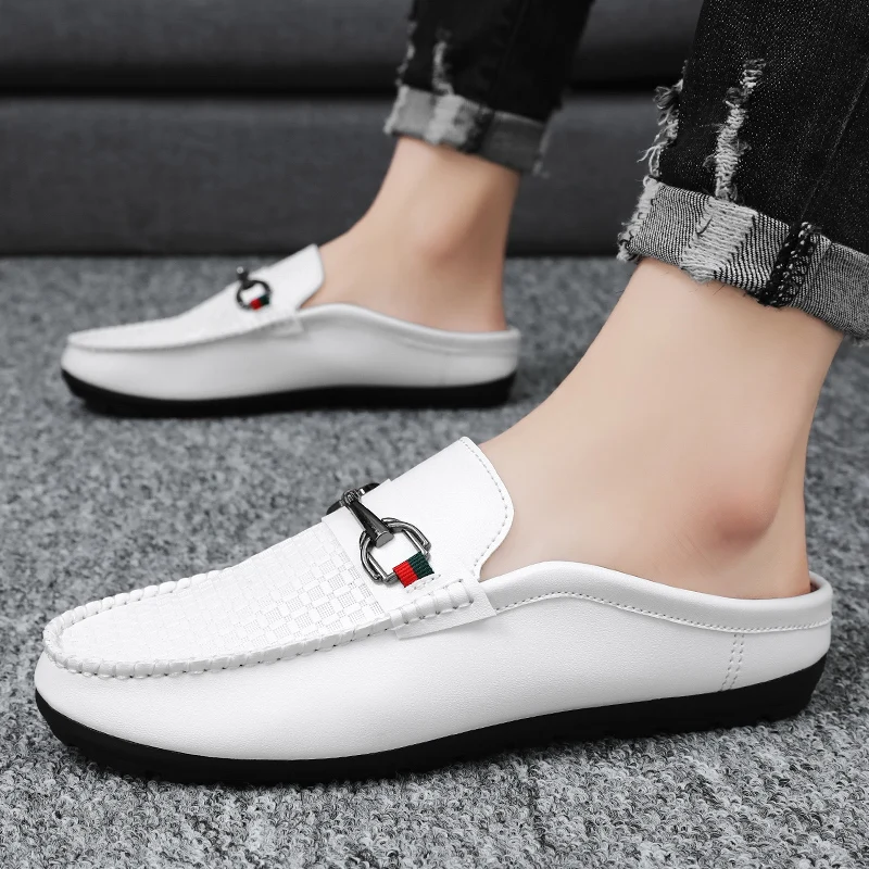 Men Genuine Leather Shoes Comfortable High Quality Fashion Soft Half Slippers Flats Casual Slip-on Loafers Work Driving Shoes