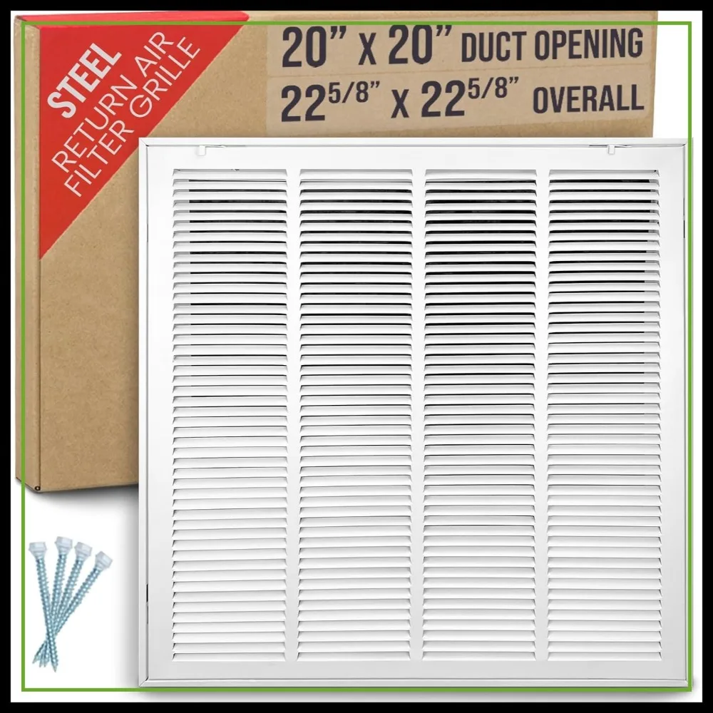 

Steel Return Air Filter Grille, Fits 20x20 Duct Opening, Removable Door, White, 22 5/8" x 22 5/8"