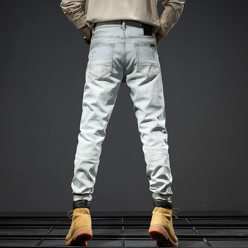 

JXNS1019 New high-end broken holes patch jeans vintage washed ins high street light-coloured men's trousers retro long trousers