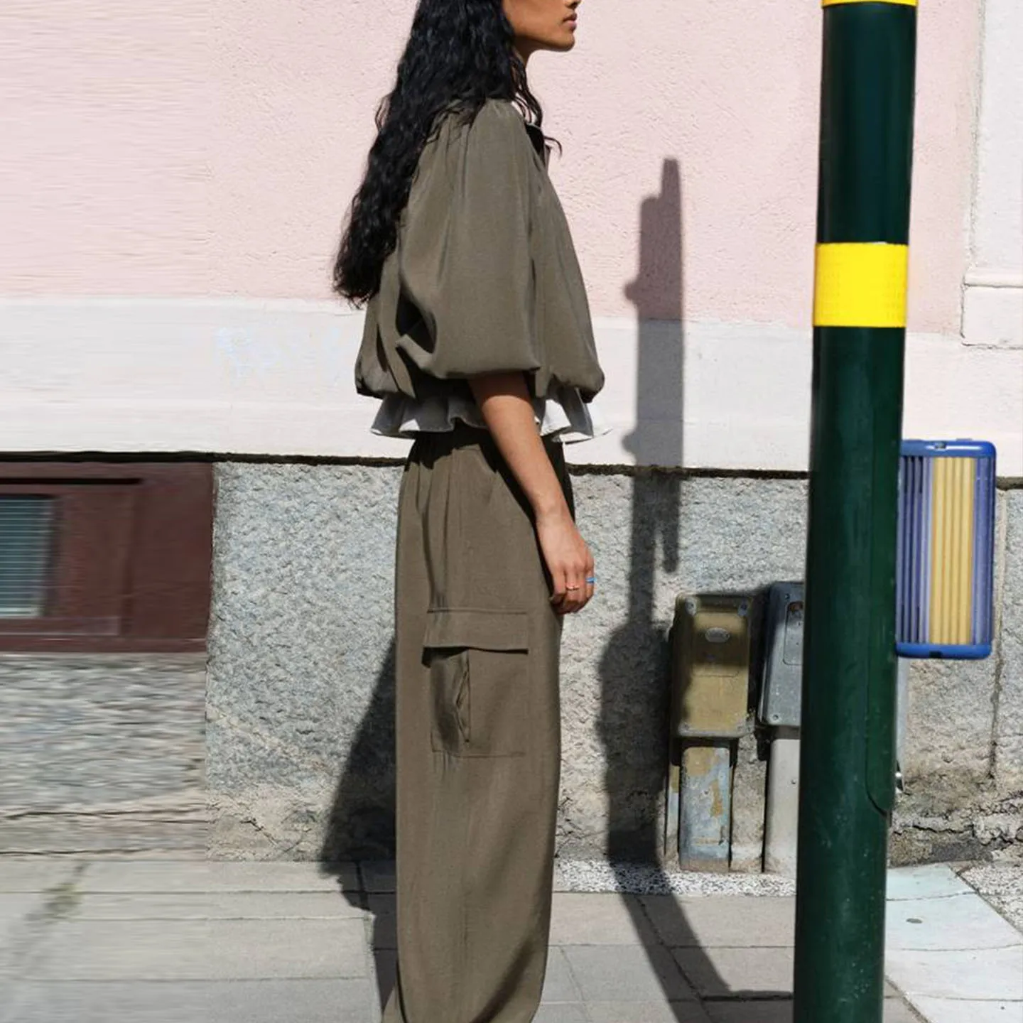 Women's Bubble Hem Jacket And Utility Pants Two-Piece Set Long Sleeve Fashionable Workwear Autumn Collection Zadata Brand