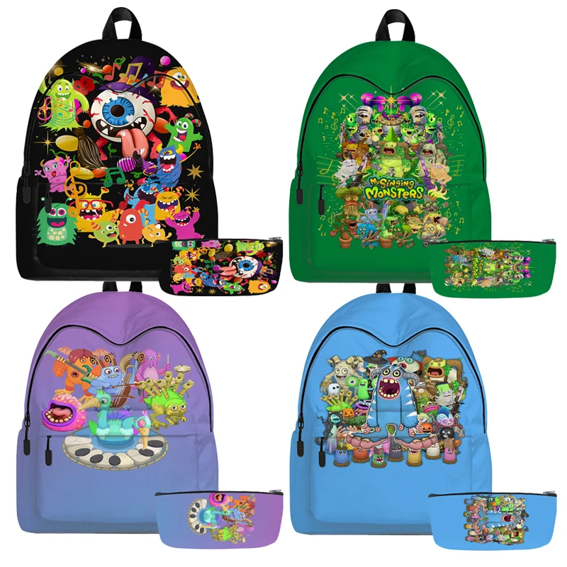 

2pcs My Singing Monsters High School Bags for Girls Student Cartoon Horror Game Waterproof School Backpack Teenage Girl Knapsack