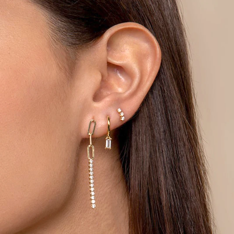 925 Sterling Silver Ear Needle White Crystal Gold Earrings for Women Luxury Water drop/Heart/Flower Pendant Earring Fine Jewelry