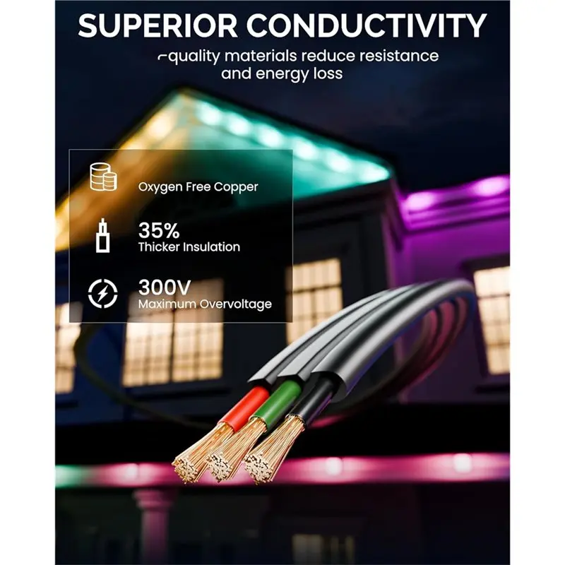 Divisor de conector Y para série de luzes externas permanentes Govee, cabo de extensão para H705A H705B H705C, 1 fêmea para 2