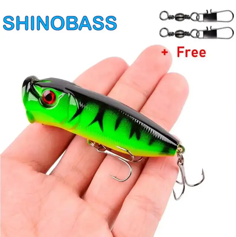 Hard Plastic Fishing Lures, Topwater Popper Bait, Artificial Wobblers, Fishing Tackle, 6 # Hooks, 5 Colors, 6.5cm, 12g, 1Pc