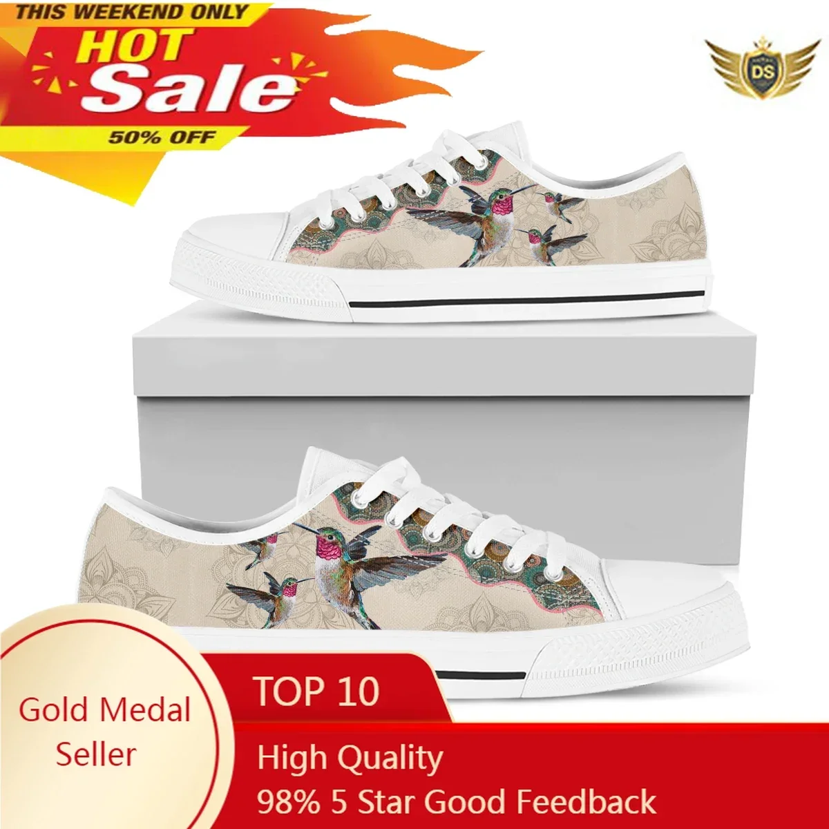 Bohemian Mandala Hummingbird Women Low Top Canvas Shoes Spring Autumn Girl Lace Up Sneakers Ladies Unisex Shoes