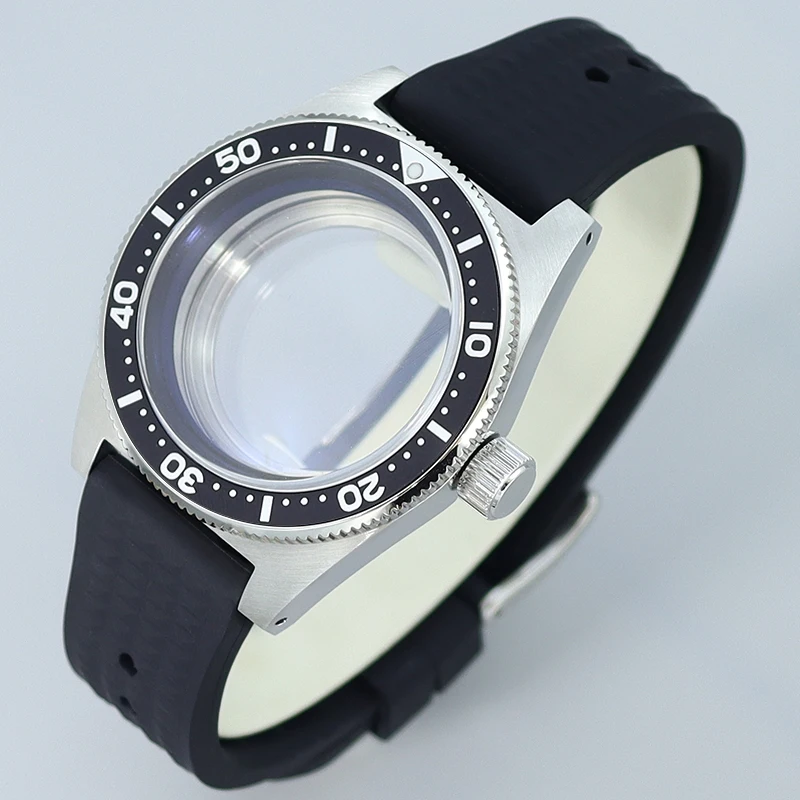 40mm caixa de relógio à prova dwaterproof água pulseira de borracha para nh35 modificado 62mas nh34 nh36 nh70 movimento acessórios relógio vidro cristal safira