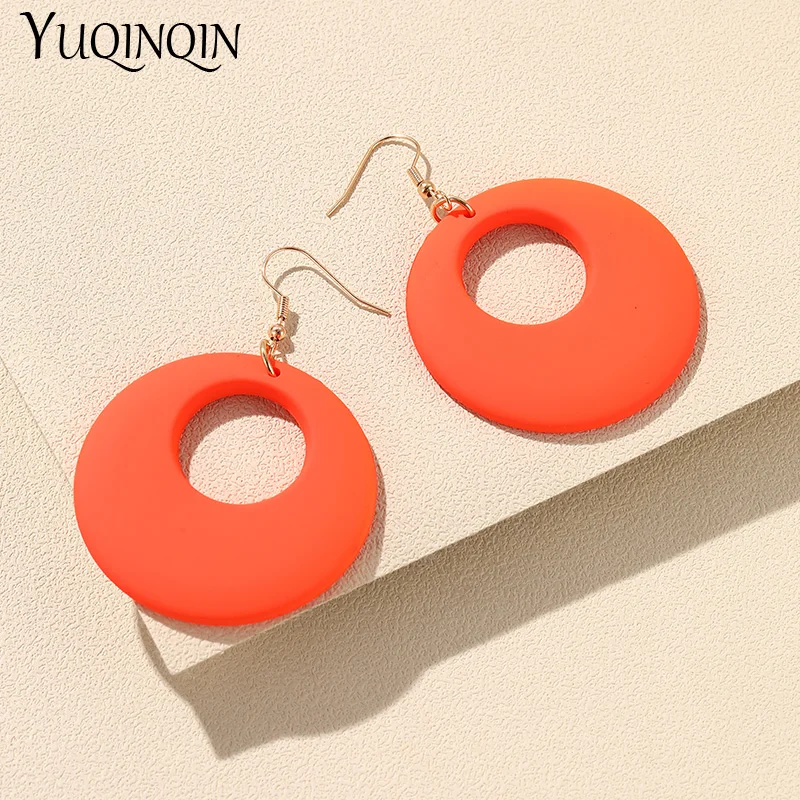 New Trendy Big Acrylic Resin Dangle Earrings For Women Long Geometric Round Hanging Drop Earring for Grils Travel Korean Jewelry