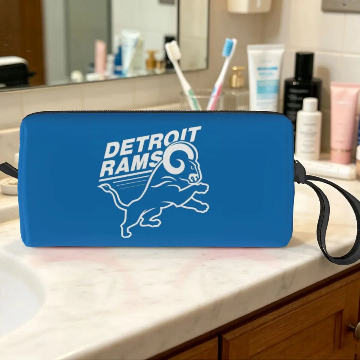 Detroit Ram Makeup Bag Cosmetic Organizer Storage Dopp Kit for Women Beauty Travel Pencil Case