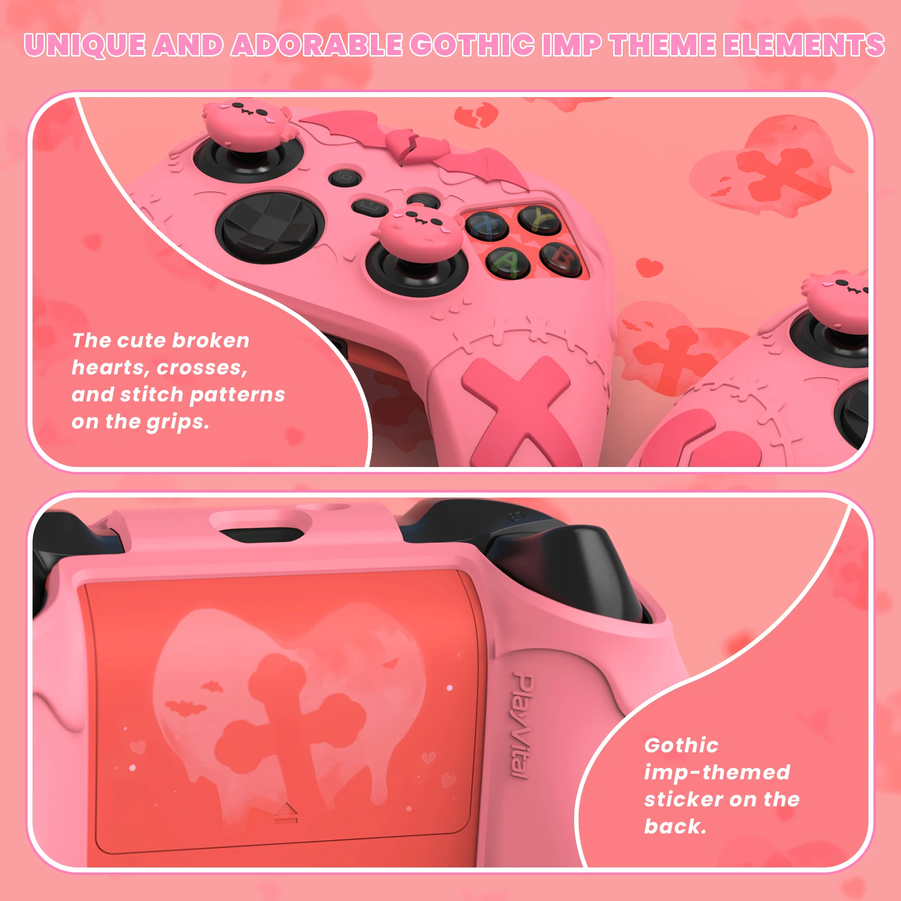 غطاء حماية من السيليكون اللطيف من PlayVital لوحدة تحكم Xbox Series X & S (وحدة تحكم Xbox Core اللاسلكية) - Gothic Imp Peach Pink
