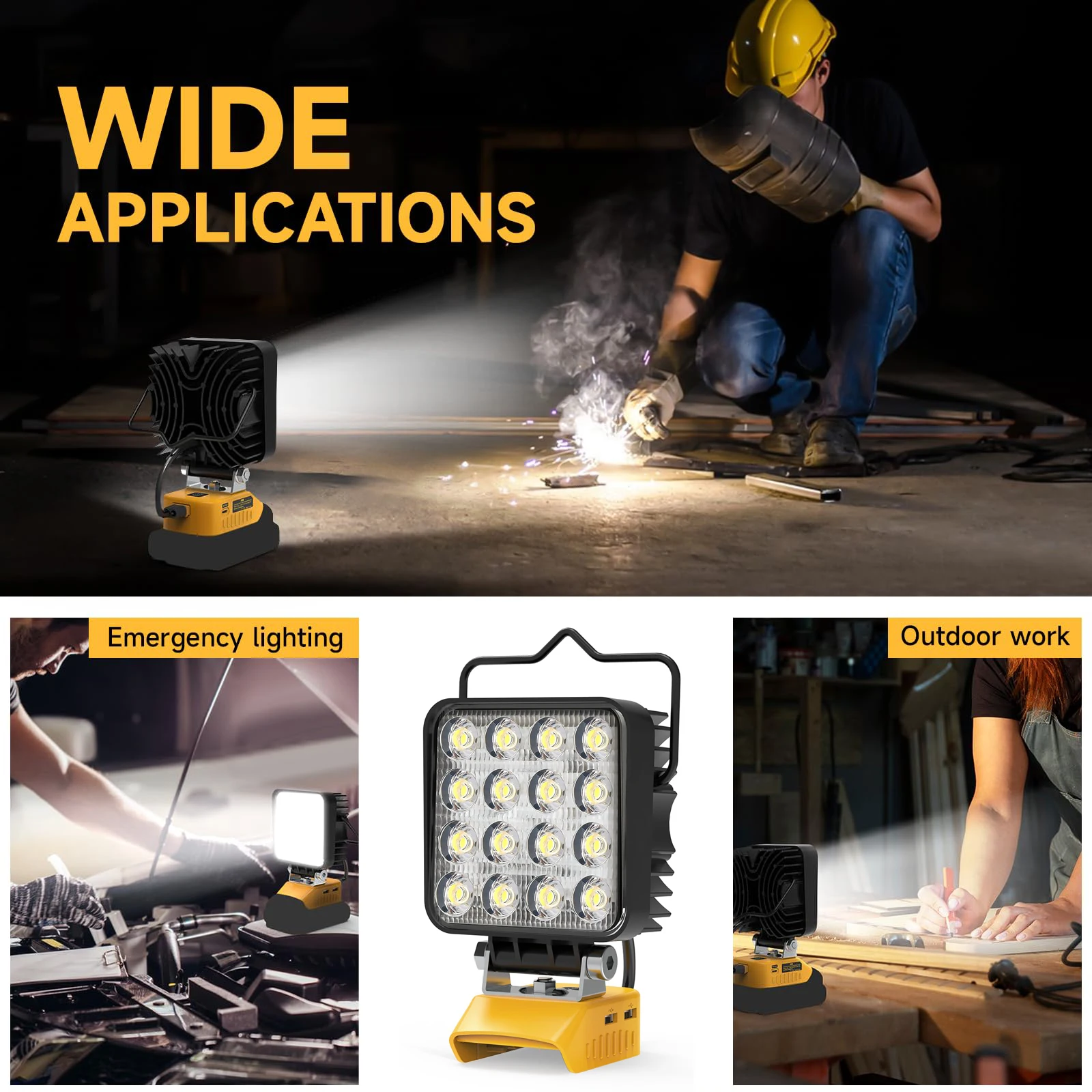 Kzreect for DeWalt 20V Battery 48W 4800LM Portable LED Work Light，with Multi-functional Adapter for Outdoor Use (No Battery)