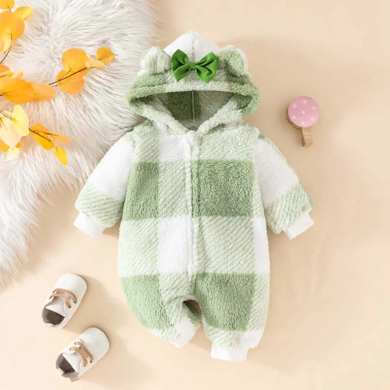 Winter Babykleding Jongens Meisjes Kruippak Bodysuits Met Capuchon Lange Mouw Rits Pluche Jumpsuits Baby Outfits 0 Tot 18 Maanden