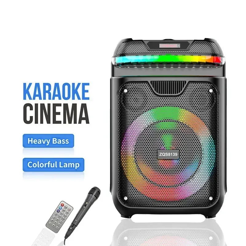 Powerful Family Karaoke Audio with MIC Outdoor Super Bass Subwoofer Speaker Portable Bluetooth Speakers With Wireless FM RGB TWS