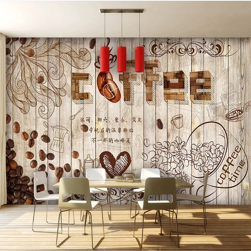 

Custom Mural Wallpaper Personalized Wooden Pattern Coffee Fresco Coffee Dining Room Background Wall Home Decor Papel De Parede