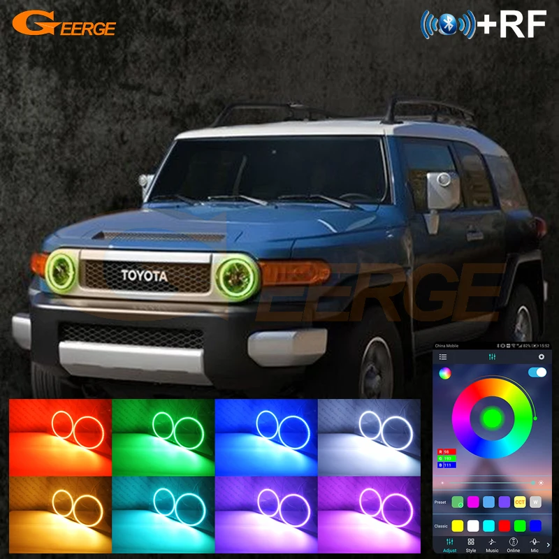 For Toyota FJ Cruiser XJ10 2007 - 2011 2012 2013 2014 Bluetooth App Ultra Bright Multi Color RGB LED Angel Eyes Kit Halo Rings