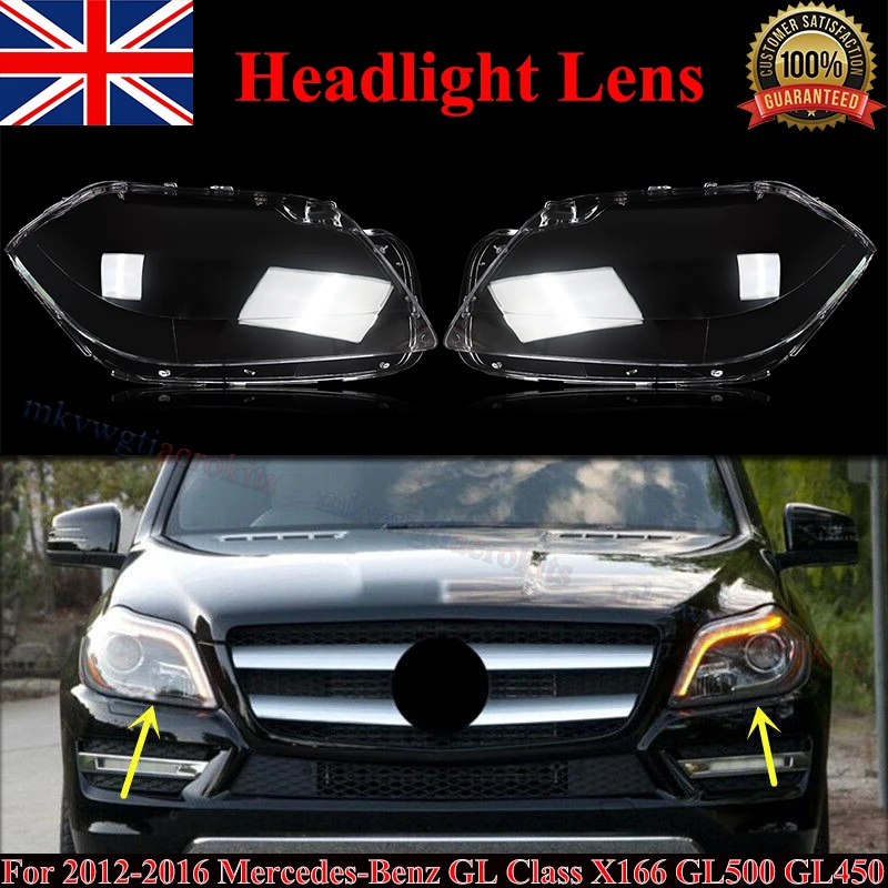 

SAIQINGSP Pair For Mercedes X166 GL63 AMG GL450 GL550 12-2016 Headlight Clear Lens Cover car accessories