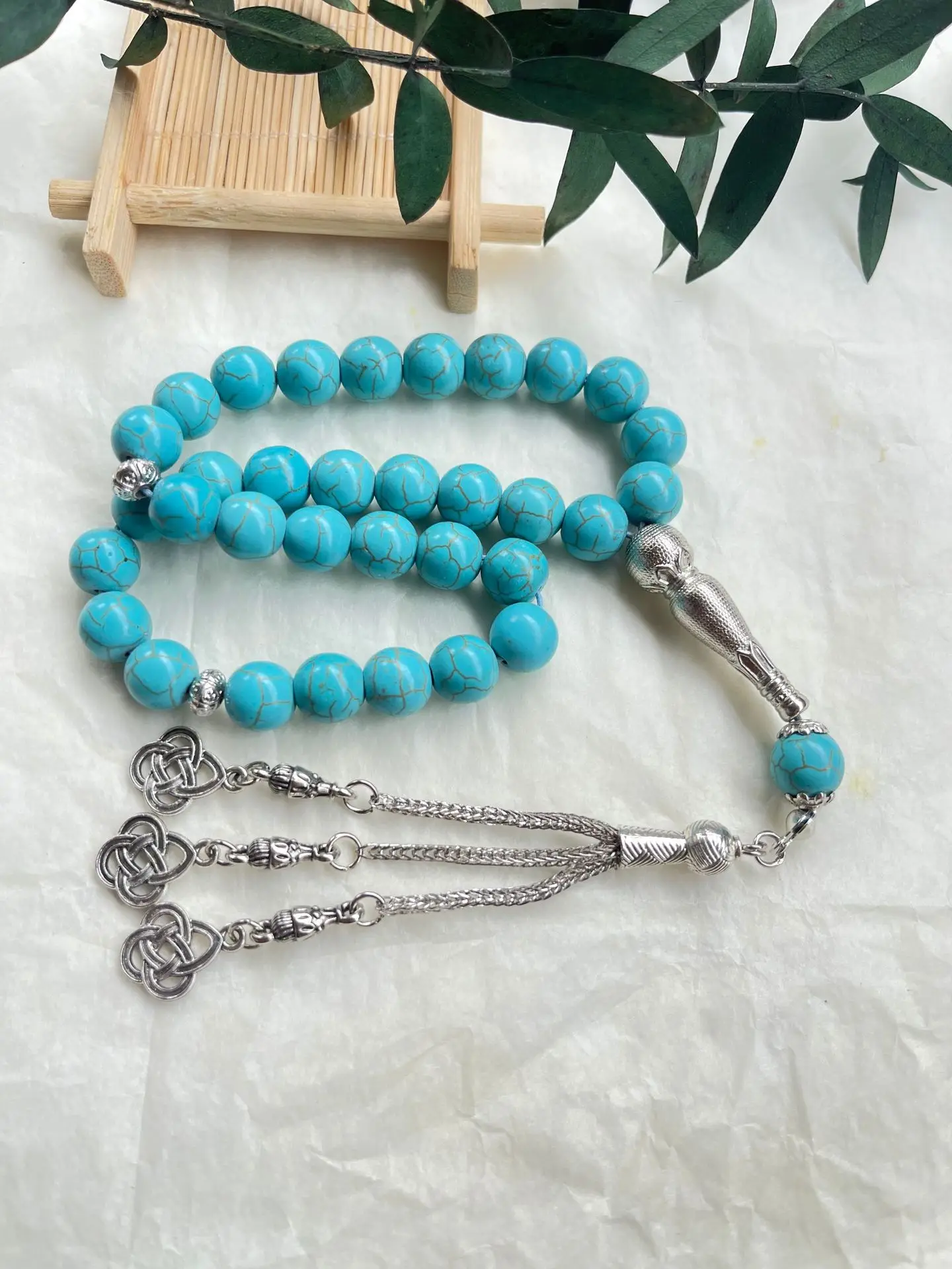 8Mm 33 Beads Charm Bracelet Muslim Tassel Imitation Turquoise Prayer Beads Tasbeeh Hand String Islamic Rosary Masbaha Meditation