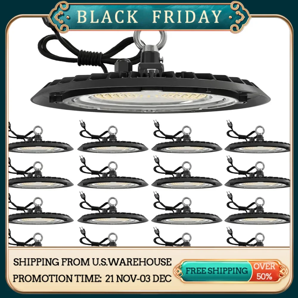 20 Pack UFO LED High Bay Light, 6000K Daylight Deluxe, 150W, Power Cord Included, 19500 LM, 120VAC, IP65 Waterproof Fixture