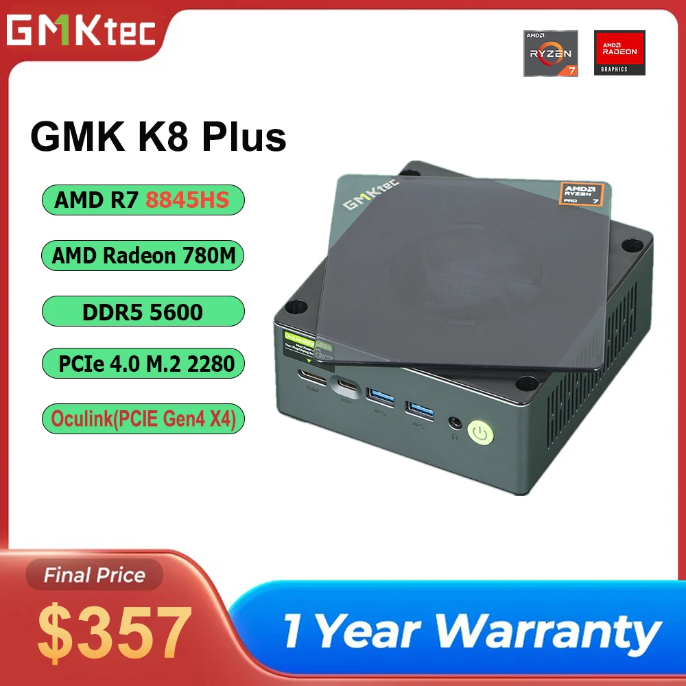 GMKtec K8 Plus AMD R7 8845HS Gaming Mini PC 8-core 16-thread 32GB DDR5 1TB SSD Computer PC Mini Computer PC Win11 Pro Gaming PC