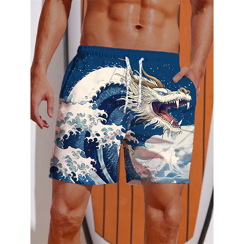 

Japanese Harajuku 3D Print Swim Beach Shorts Drawstring Quick Drying Vintage Dragon Board Shorts 2025 Summer Fashion Short Pant
