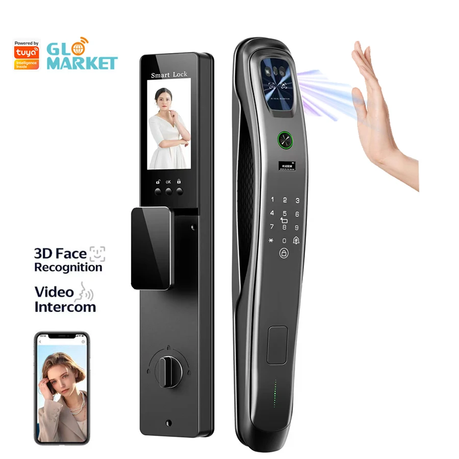 Outdoor Wifi Remote Tuya Smart Lock Door For Front Door 3D Face Smart Door Lock With Camera And Fingerprint